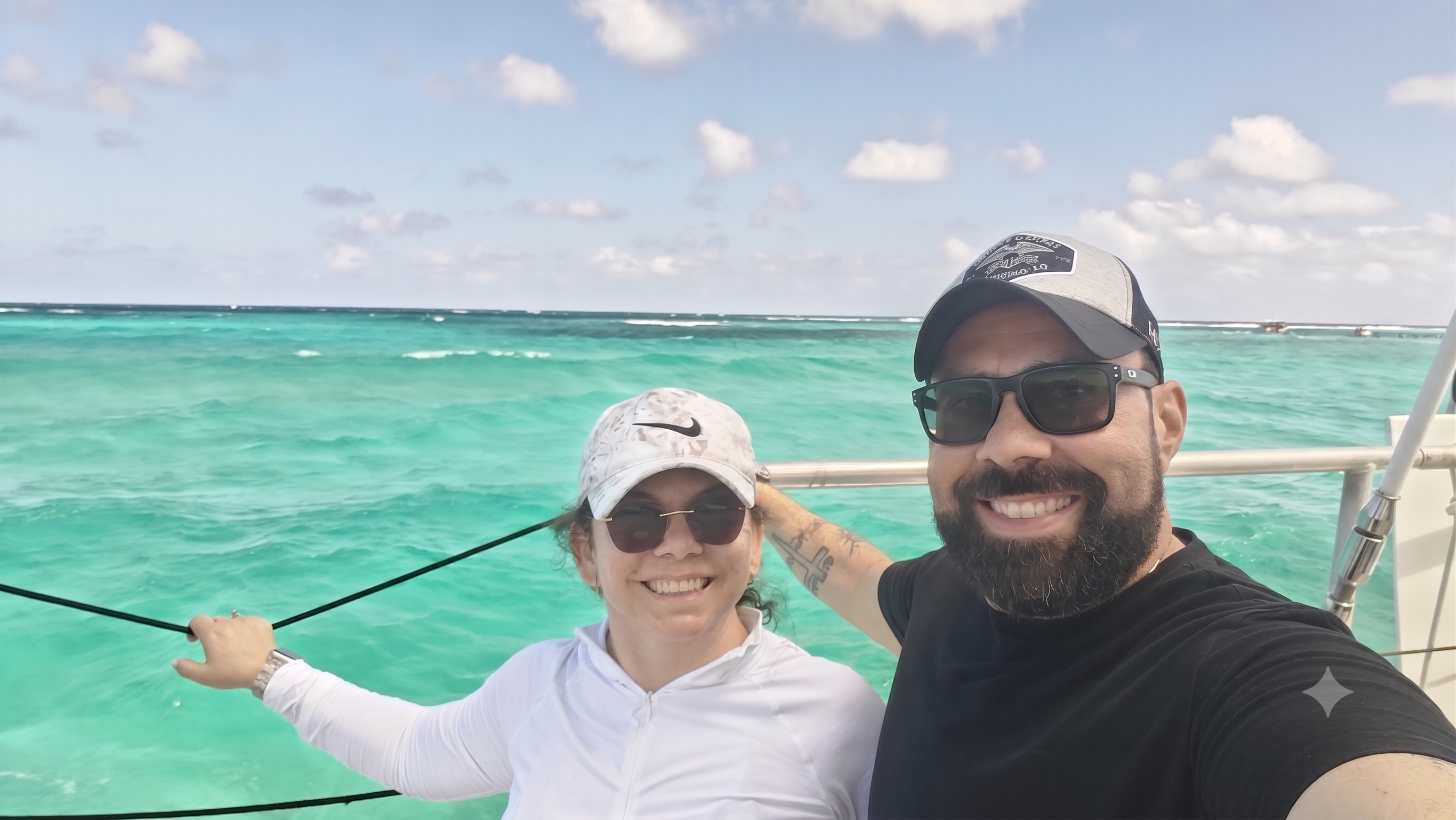 Andres and Malu on a boat